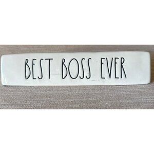 Rae Dunn Ceramic Desk Plaque "Best Boss Ever" White Black Artisan Collection